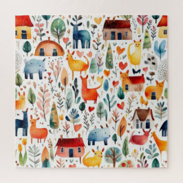 赤い家と家かわいい紙シート ジグソーパズル