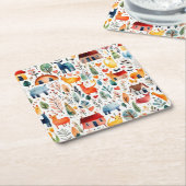 赤い家と家かわいい紙シート スクエアペーパーコースター (アングル)