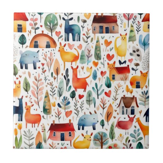 赤い家と家かわいい紙シート タイル (正面)