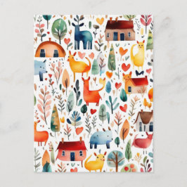 赤い家と家かわいい紙シート ポストカード