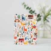 赤い家と家かわいい紙シート ポストカード (スタンド正面)