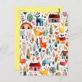 赤い家と家かわいい紙シート ポストカード (正面/裏面)