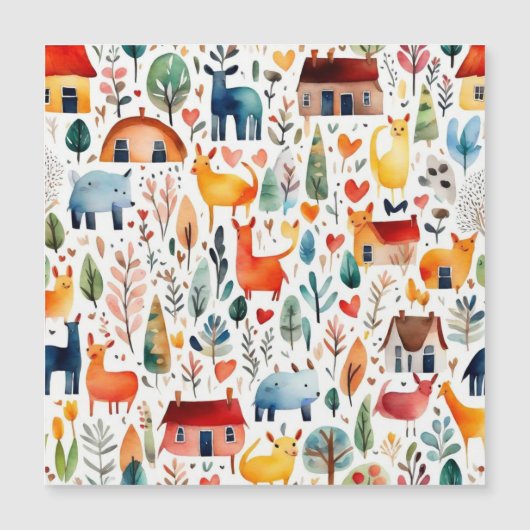 赤い家と家かわいい紙シート マグネット招待状 (正面)