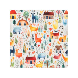 赤い家と家かわいい紙シート メタルプリント