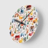 赤い家と家かわいい紙シート ラウンド壁時計 (傾斜)