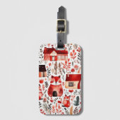 赤い家と家かわいい紙シート ラゲッジタグ (正面縦)