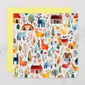 赤い家と家かわいい紙シート 招待状 (正面/裏面)