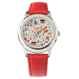 赤い家と家かわいい紙シート 腕時計