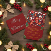 赤い家族のクリスマスカードと手紙 サンキューカード