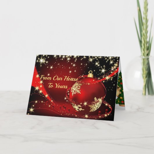 赤い家族の写真のクリスマスカードあなたのテキスト シーズンカード (正面)