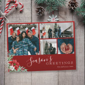 赤い家族の写真シーズンのクリスマスの挨拶 シーズンカード