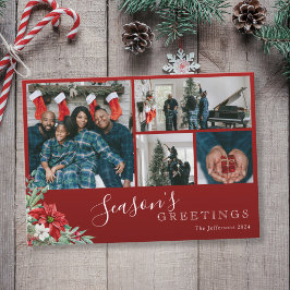 赤い家族の写真シーズンのクリスマスの挨拶 シーズンカード