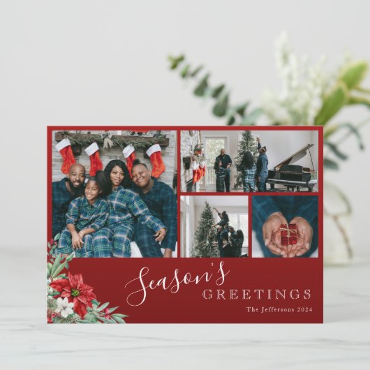 赤い家族の写真シーズンのクリスマスの挨拶 シーズンカード (スタンド正面)