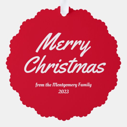 赤い家族の写真メリークリスマス オーナメントカード (裏面)