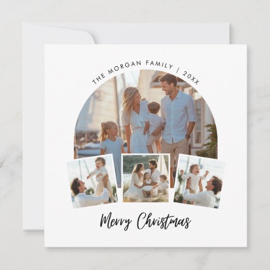 赤い家族の写真航海のクリスマスビーチ シーズンカード (正面)