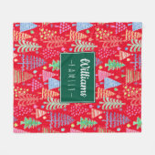 赤い家族の名前が素敵なクリスマスツリー フリースブランケット (正面(横))