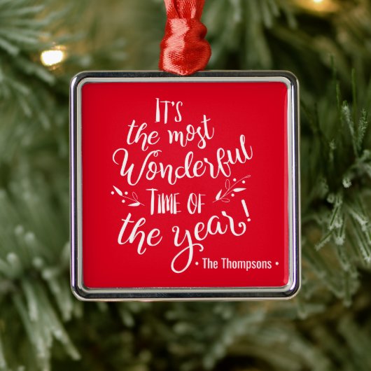 赤い家族の名前クリスマスの素晴らしい時間 メタルオーナメント (ツリー)