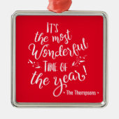 赤い家族の名前クリスマスの素晴らしい時間 メタルオーナメント (正面)