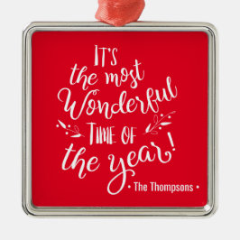 赤い家族の名前クリスマスの素晴らしい時間 メタルオーナメント