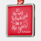 赤い家族の名前クリスマスの素晴らしい時間 メタルオーナメント (左)