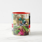 赤い家族写真のコラージュのパーソナライズなカスタム ツートーンマグカップ (中央)