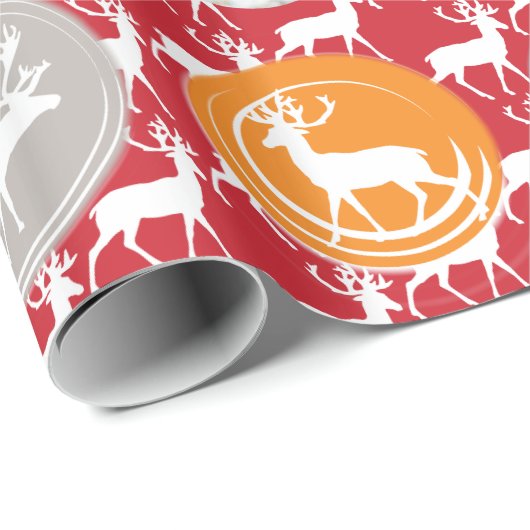 赤い家族写真トナカイのクリスマス明メリーるい ラッピングペーパー (ロールコーナー)