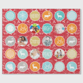 赤い家族写真トナカイのクリスマス明メリーるい ラッピングペーパー (フラット)