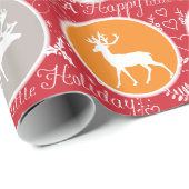 赤い家族写真トナカイのクリスマス明メリーるい ラッピングペーパー (ロールコーナー)