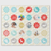 赤い家族写真トナカイのクリスマス明メリーるい ラッピングペーパー (フラット)