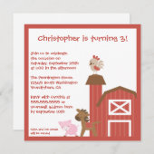 赤い家畜の男の子の誕生日のパーティの招待状 招待状 (正面/裏面)