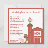 赤い家畜の男の子の誕生日のパーティの招待状 招待状 (正面)