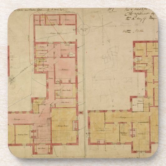 赤い家、Bexleyのヒース1859年のための計画(aをペンで書いて下さい コースター (正面)