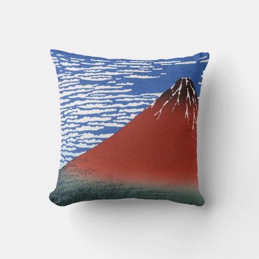 赤い富士山のヴィンテージの日本人のプリント クッション (正面)