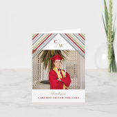 赤い対角のストライプ写真のモダン卒業 サンキューカード (正面)