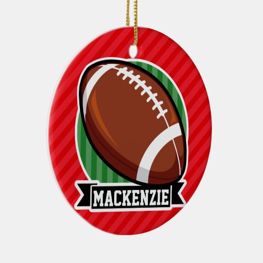 赤い対角カスタムのサッカーストライプ選手 セラミックオーナメント (右)