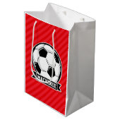 赤い対角サッカーストライプボール ミディアムペーパーバッグ (正面アングル)