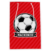 赤い対角サッカーストライプボール ミディアムペーパーバッグ (正面)