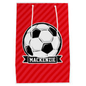 赤い対角サッカーストライプボール ミディアムペーパーバッグ (裏面)