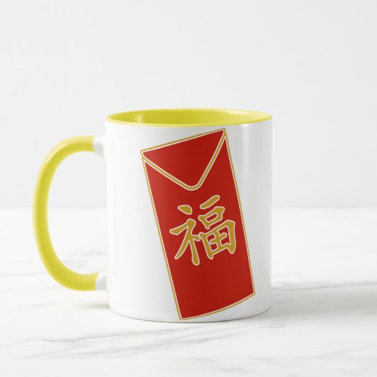 赤い封筒のモチーフ マグカップ (左)