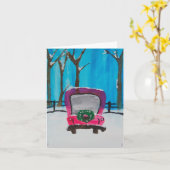 赤い小さなトラック カード (黄色い花)