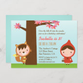 赤い小さな乗り物のフードビッグ·バッド·ウルフ·バースデー·パーティー 招待状 (正面/裏面)