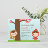 赤い小さな乗り物のフードビッグ·バッド·ウルフ·バースデー·パーティー 招待状 (スタンド正面)