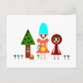 赤い小さな乗用頭巾と花の間のおばあちゃん ポストカード (正面)