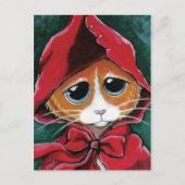 赤い小さな乗馬フード |タビーキャットアートポストカード ポストカード (正面)