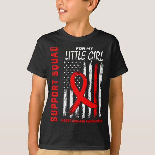赤い小さな女の子の心臓病啓発フラッグ グラフ Tシャツ (正面)
