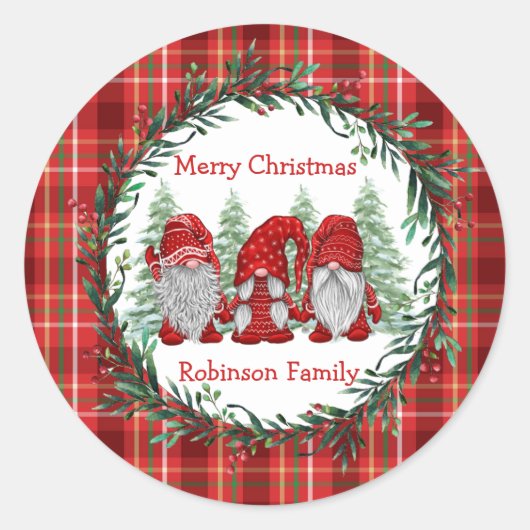 赤い小人のクリスマスホーリーベリーのリース ラウンドシール (正面)