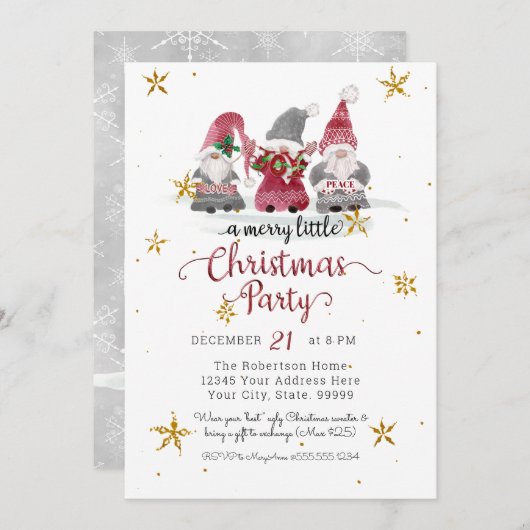 赤い小人の愛と喜びと平和のクリスマス シーズンカード (正面/裏面)