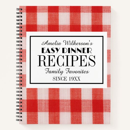 赤い小切手名簡単ディナーレシピ ノートブック (正面)