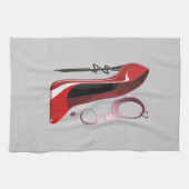 赤い小剣の靴の芸術および腕輪 キッチンタオル (横)