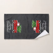 赤い小型トラックの木のメリークリスマスの国 バスタオルセット (ハンドタオル)